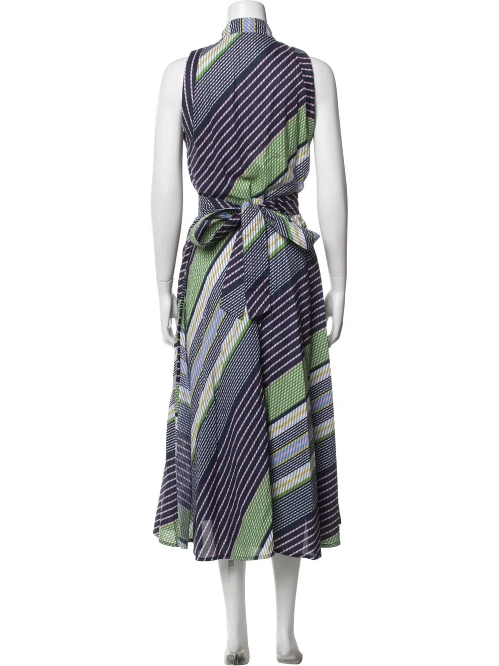 Tori Burch Sleeveless Striped Midi Dress in Navy & Green